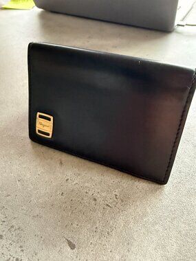 Ferragamo Gancini Leather Bifold Wallet Black Gold Logo Made in Italy